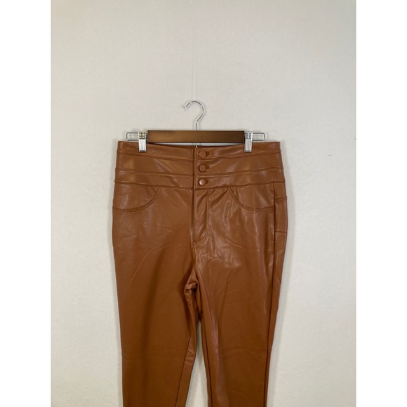 Fashion Nova Cognac Faux Leather High Waisted Triple Button Pants Brown L NEW - Picture 5 of 11